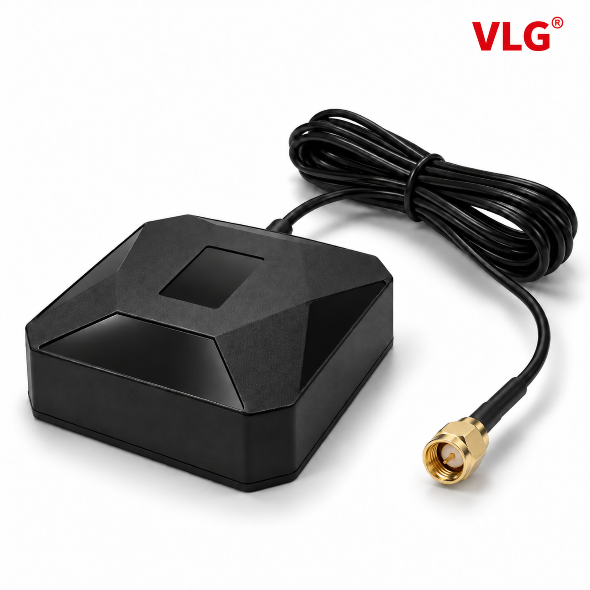 VLG V2455-001-A-01 external GNSS antenna with black housing and cable assembly